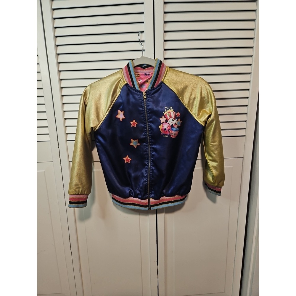 Shopkins Girls Varsity Style Character Jacket S Blue Gold Metallic Reversible